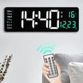 Large Digital Wall Clock with Remote Control, Temperature Display, Day of the Week, Power-off/Memory Function, LED Clocks