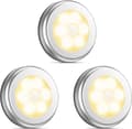 LED-sensor nattlampor, 3-pack, batteridrivna, trådlösa självhäftande, med PIR-sensor, varmvit-silverfärg.