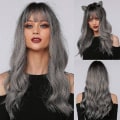 Miniatyrbilde 1 av 5: TG Ombre Grå Parykk Med Bangs Lang Ombre Grå Parykk Med Svart Rot Lang Grå Parykk For Dame Syntetisk Bølge