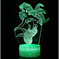 Miniatyrbilde 1 av 5: WJ 3D Illusionslampe Havfrue Stemningslys 7 Fargeskiftende Akryl LED Nattlys USB-kabel Soverom Skrivebordsdekorasjon