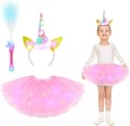 LED Enhjørning Kjole Kostume til Piger, Lysende Tutu, Pandebånd & Tryllestav (2-10 år)