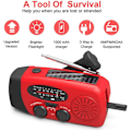 Pikkukuva 4 / 5: Punainen Käsikäyttöinen Radio Aurinkokennoilla, Taskulamppu ja 2000mAh Powerbank Hätäradio Punainen one size