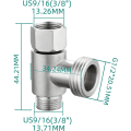 Miniatyrbillede 3 af 5: 3-vejs 3/8\" og 1/2\" 3-vejs adapter Tee-kobling Rustfrit stål 3/8\" vandledning T-kobling Børstet nikkel