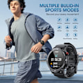 Pikkukuva 4 / 5: Älykello (Vastaa/Soita puheluihin) IP68 Vedenkestävä 1,32 tuuman Military Tactical Fitness Watch Tracker Androidille ja iOS:lle Ulkoilmakäyttöön Urheilukello (musta)
