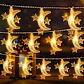 Pikkukuva 1 / 5: 40 LED-valosarjan Ramadan-koristeet Tähti & Kuu Ramadan Mubarakille, kotiin, verhoon, ulkotiloihin ja