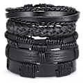 Miniatyrbillede 1 af 5: 5-pak Håndlavede Læderarmbånd Mænds Armbånd Sort Sort black
