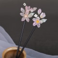 Miniatyrbillede 4 af 5: TG Kvinde Hårnål Chignon Pin Spisepinde Massivt Træ Bun Holder med Farverig Blomst til Cheongsam Han Tøj Te Wear 3