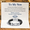 Miniatyrbilde 2 av 4: Mor og sønn for alltid forbundet flettet lær armbånd knutet armbånd for menn inspirerende bursdagsgave fra mor (1 stk)