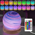 Miniatyrbillede 6 af 8: 3D LED Planet Lampe, Dæmpbar Natlampe med RGB Farver, Træbase til Soveværelsesdekoration (8cm) Sort Svart Svart