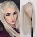 Miniatyrbillede 3 af 5: TG Vit Hårfarve Spids Front Paryk Langt Glat Hår Parykker Platin Blond Varmebestandig Fiberhår Sy