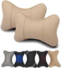 Nackkuddar för bil, båda sidor PU-läder, 2-pack, nackstöd passar de flesta bilar, fylld fiber, universell bilkudde (Beige)