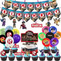 60-dele Roblox festpynt sæt med bannere, balloner, kagepynt og swirls