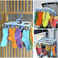 Miniatyrbild 5 av 5: Socktorkställning, hängande torkställning med 32 vindtäta klämmor, hopfällbar underklädes- och socktork för strumpor, underkläder, babykläder, handdukar (Blå)