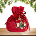 Miniatyrbild 4 av 5: 10-pack röda dragsko julklappspåsar, sammetstyg Presentpåse