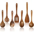 Teak Kitchen Utensils, 7 Spoons, Heat-Resistant Spoon Set, Suitable for Non-Stick Pans.