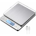 Digital Kitchen Scale USB Rechargeable 3kg/0.1g Digital Baking Scale Food Scale, Precision Electronic Scale Stainless Steel Weighing Table Trays, Tare Function