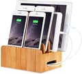 Multienhedsstativ i bambustræ til skrivebord, ladestation, ladedock, holder til iPhone 14 13 12 11 Pro Max XS iPad Mini 4