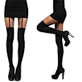 Miniatyrbilde 1 av 8: Mote-Tights med Falske Strømper for Kvinner og Jenter Black One Size