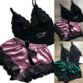 Miniatyrbillede 6 af 8: 2 STK Kvinder Blonde Nattøj Lingeri Overdele Shorts Sæt Babydoll Pa Green XL