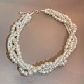 Miniatyrbillede 6 af 8: Twining Pearl Choker Halskæder Til Kvinder Geometriske Halskæder Je onesize