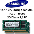 Miniatyrbillede 1 af 4: Samsung 16 GB (2 x 8 GB) DDR3 1866 MHz (PC3L Kit dual channel 14900s So DIMM lav spænding bærbar computer RAM Apple
