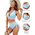 Miniatyrbillede 3 af 6: Bikinisæt til kvinder med høj talje og mavekontrol, lyseblå-AD7- light blue XL