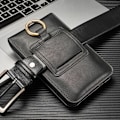 Miniatyrbilde 1 av 3: Beltehylster for menn, mobiltelefonveske i lær for universell bruk (svart).ca-AD8-