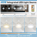 Miniatyrbilde 2 av 5: Takvifter med lys og fjernkontroll, 40W dimbar LED-takvifte med 6 blader, E27 konverteringsbase, 3 hastigheter 3 farger Mod -FD1-