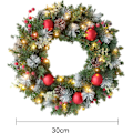 Miniatyrbillede 2 af 4: Julekrans til hoveddør med 20 LED-lys, PVC lyskæde, batteridrevet, rød og grøn dørkrans med sløjfe-AD4-
