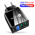 Miniatyrbillede 3 af 5: Standard 36W PD20W+2.4A 3USB 4A Europæisk standard mobiltelefonoplader Multiport opladningshovedadapter -AD6-