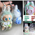 Miniatyrbild 3 av 3: Labubu blind box-väska andra generationen transparent sittande party original docka display dammtät förvaringsväska-FD3-