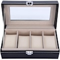 Miniatyrbillede 1 af 4: Watchbox Klockbox til 4 ure sort med hvid syning og vindue-AD7-