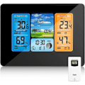 Miniatyrbild 1 av 5: Trådlös väderstation, temperaturbarometer Digital inomhustemperaturbarometer för utomhusbruk med väckarklocka och barometertryck (svart) -AD6-