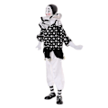 Miniatyrbillede 1 af 5: 15-tommers porcelænsklovnedukke klædt i hvidt og sort outfit, sjov harlekindukke, cirkus pro -FD3-