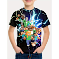 Miniatyrbilde 1 av 2: Minecraft T-skjorte for gutter og jenter, søt mønsterdesign, tegneserie trykk, rund hals, morsom kortarmet topp, avslappet vår sommer barn G-AD7- 140cm