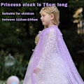 Miniatyrbillede 5 af 5: skyllc Prinsessekappe til børn (lilla), paillet tyl kappe til piger paillet kappe med krone halskæde øreringe -AD6-