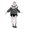 Miniatyrbillede 4 af 5: 15-tommers porcelænsklovnedukke klædt i hvidt og sort outfit, sjov harlekindukke, cirkus pro -FD3-