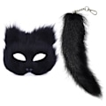 Miniatyrbillede 2 af 5: Kunstig Rævehale Katte Maske Therian Maske og Hale Halloween Cosplay Party-WELLNGS Sort-AD4-