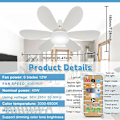 Miniatyrbilde 3 av 5: Takvifter med lys og fjernkontroll, 40W dimbar LED-takvifte med 6 blader, E27 konverteringsbase, 3 hastigheter 3 farger Mod -FD1-