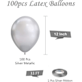 Miniatyrbilde 2 av 5: Sølv Metallic Chrome Latex Ballonger, 100 Pakke 12 Tommers Runde Heliumballonger for Bryllup, Konfirmasjon, Jubileum, Babyshower, Bursdagsfest -AD4-