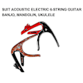 Miniatyrbild 3 av 5: Gitarrkapo med plektrumhållare för akustisk gitarr, elgitarr, gitarrkapo och 3 plektrum, zinklegering, träkorn