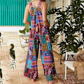 Miniatyrbilde 3 av 5: Dame Jumpsuit Vintage Blomstermønster Løs Casual Ermeløs Jumpsuit Lang Jumpsuit Bodysuit