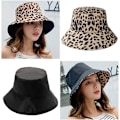 Miniatyrbillede 2 af 5: Reversibel Spandau Hat til Kvinder - Mode Leopard Fiskerhat Pakbar Blød Solhat
