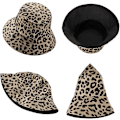 Miniatyrbillede 3 af 5: Reversibel Spandau Hat til Kvinder - Mode Leopard Fiskerhat Pakbar Blød Solhat