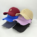Miniatyrbillede 2 af 4: Kasket Kvinder Forår Sommer D Bogstav Broderi Rippet Retro Baseball Cap Mænd (Sort)