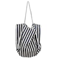 Miniatyrbillede 1 af 5: Stribet Canvas Tote Bag Genanvendelig Bomuldsstof Opbevaringsindkøbspose Kludpose (blå Hvid) (1 stk)