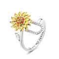 Miniatyrbillede 1 af 5: Fidgetringe til Angst for Kvinder Solsikke Initialbogstav Spinner Ring Åben Justerbar Ring CZ Ringe Daisy Stressaflastende Ring Smykker Gave til Kvinder