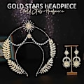 Miniatyrbilde 2 av 5: Lagdelt Rhinestone Halo-krone, Gullstjernekrone, Gudinnekron, Bohemian Kostyme, Bryllup, Hårtilbehør for Kvinner