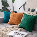 Miniatyrbillede 4 af 4: Wekity Sæt af 2 Dekorative Boho Pudebetræk Linned Stribet Jacquard Mønster Pudebetræk til Sofa Stue Soveværelse 18x18 Tommer Orange