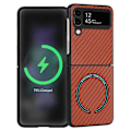 Miniatyrbillede 1 af 4: Magnetisk etui kompatibelt med Samsung Galaxy Z Flip 4 5G 2022 etui PU læder kulfiber telefoncover kompatibelt med MagSafe